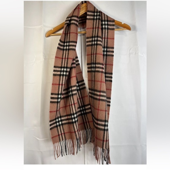 O My Cashmere Lamb Wool Cashmere Tan Black Plaid Fringe Scarf 60”x12” - Picture 1 of 7